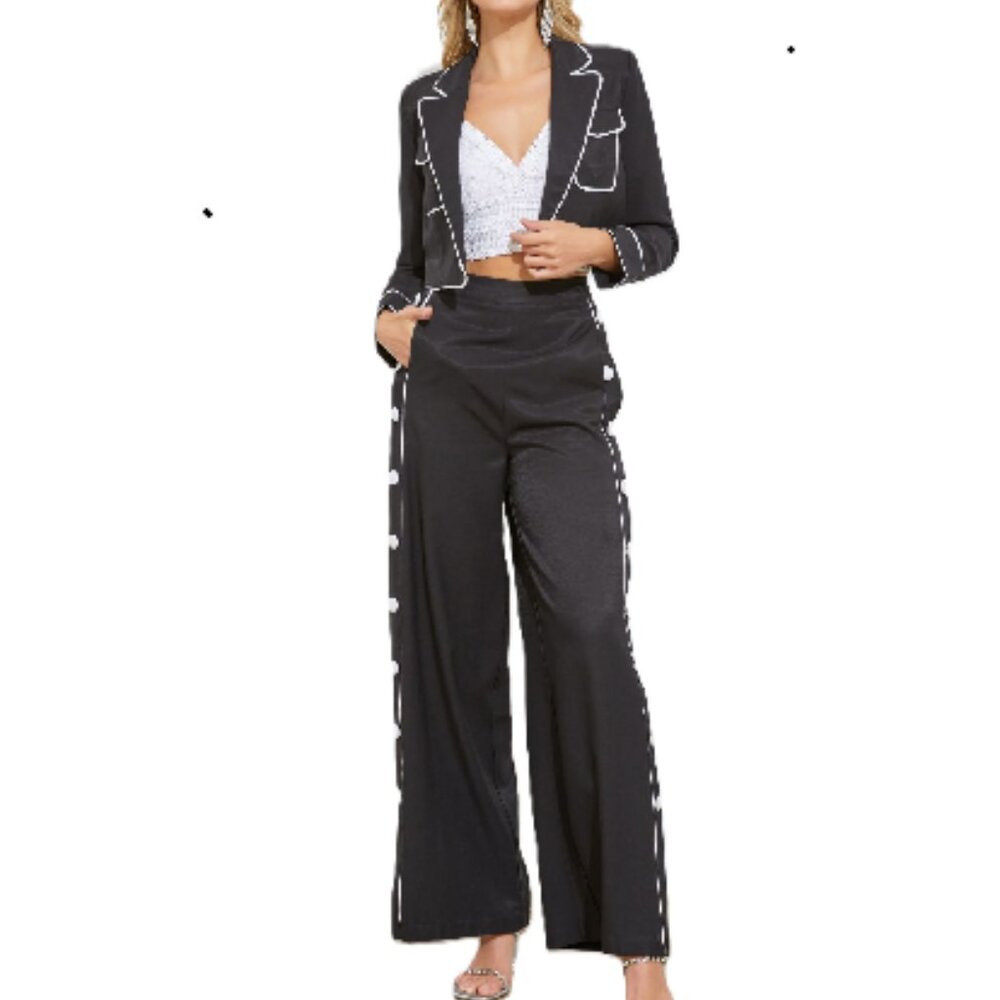 Women's Suit, Two Pieces, Cropped Blazer with Wide Pants
